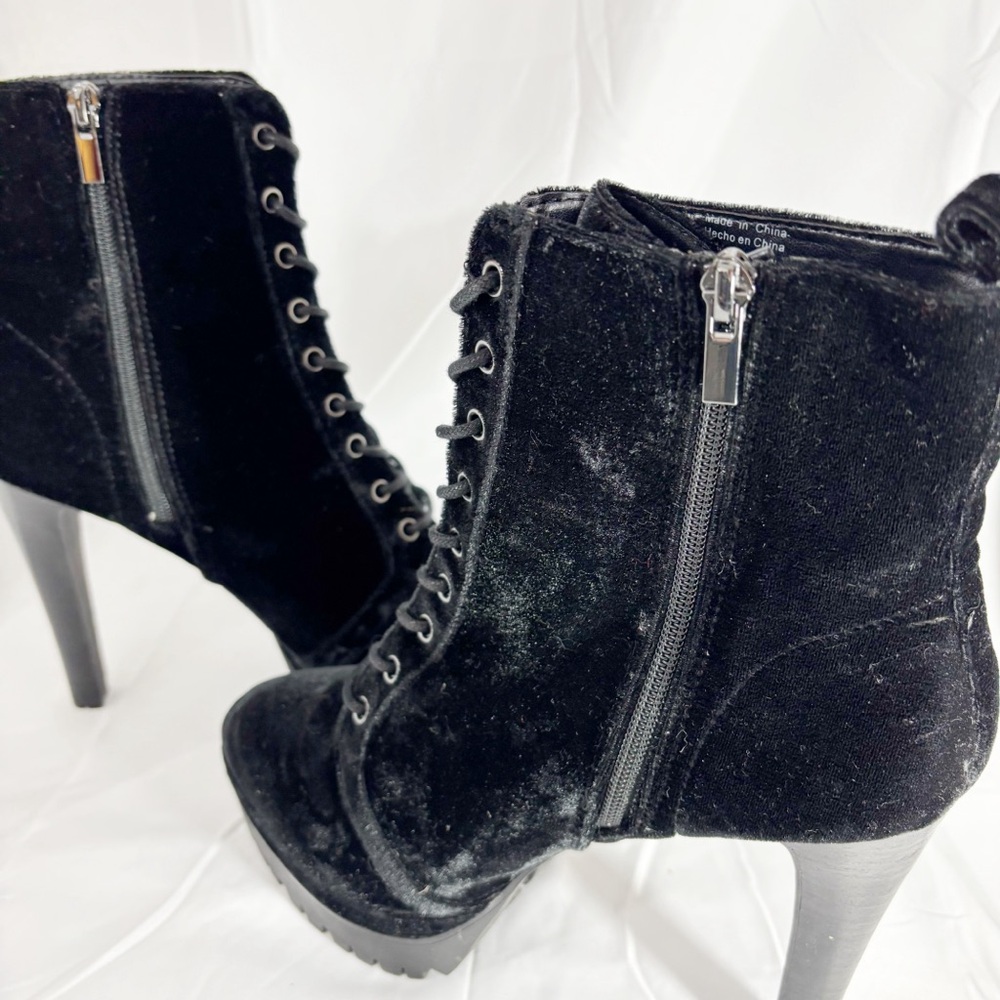 ALDO ‘Aliria’ black Velvet Lace Up/Zip Platform Ultra High Heel Ankle Boots 10 - Picture 6 of 14